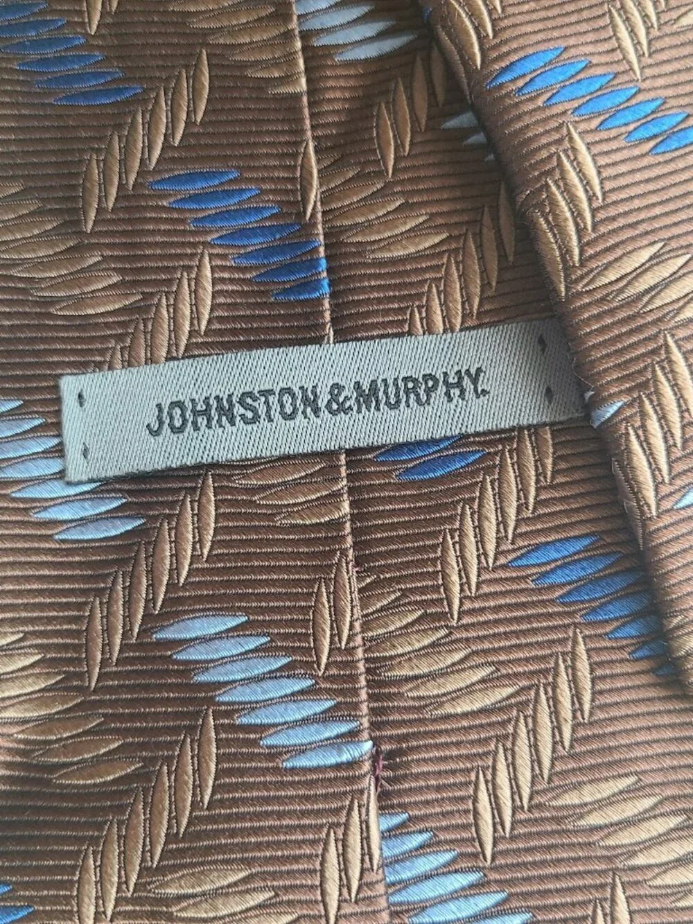 Vintage Johnston & Murphy 100% Silk Tie Handmade New York Brown Blue Geometric